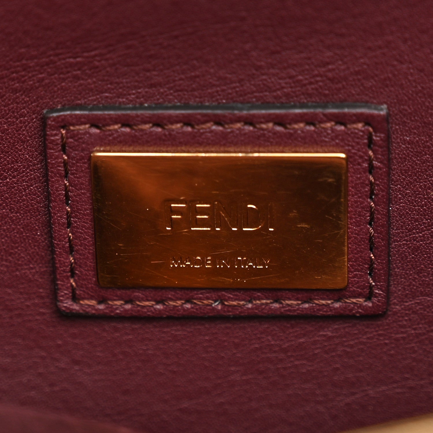 Fendi Vitello Seta Waves Bi-Color Medium Peekaboo Iconic Satchel Bordeaux Latte 7 of 11