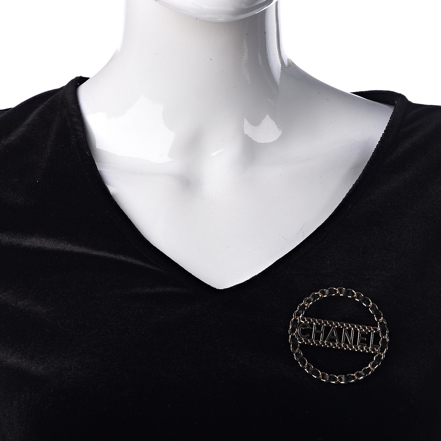 Lambskin Chain Logo Brooch Black Gold