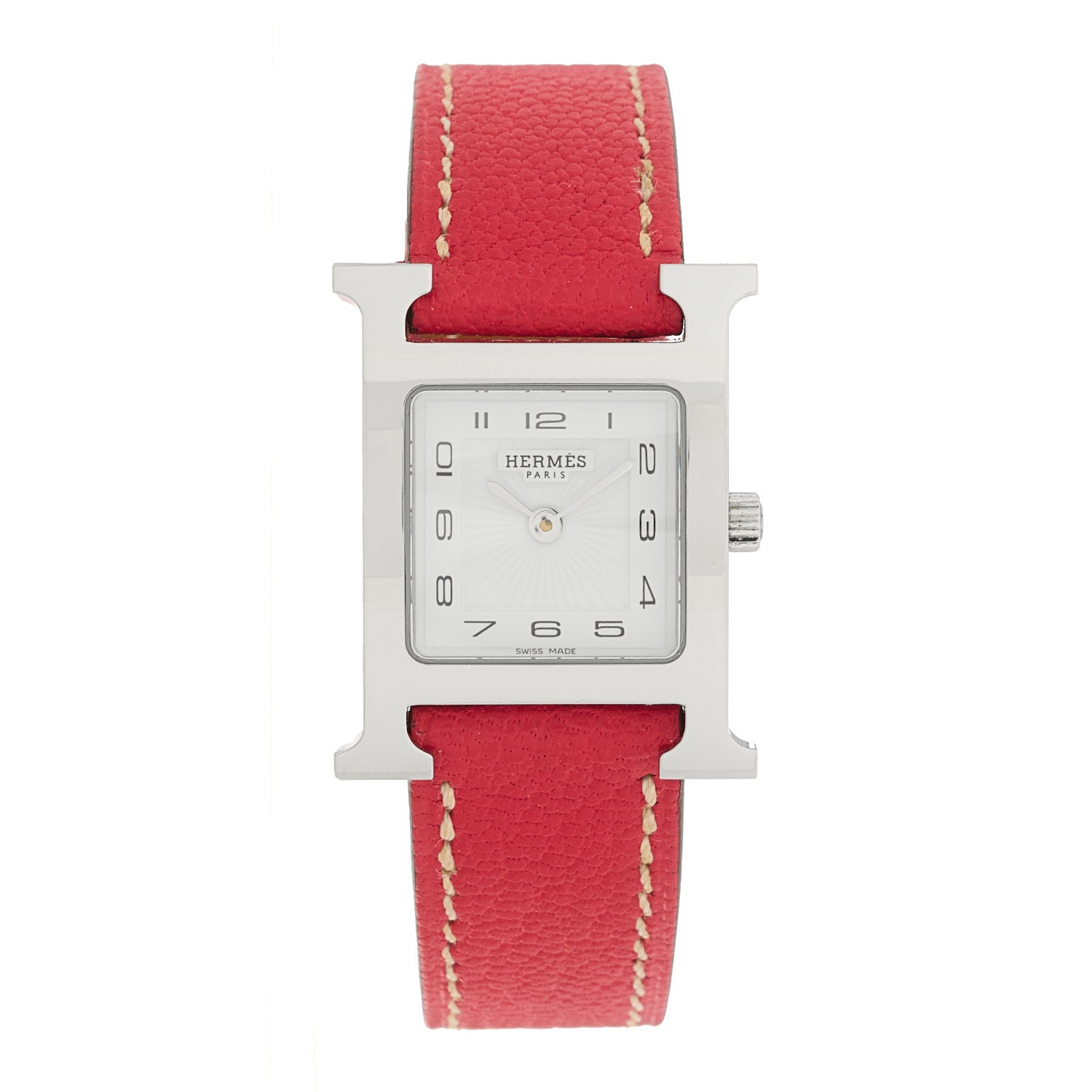 Hermes Stainless Steel Chevre Mysore 21mm Heure H Hour Quartz Watch Bougainvillea 1 of 4