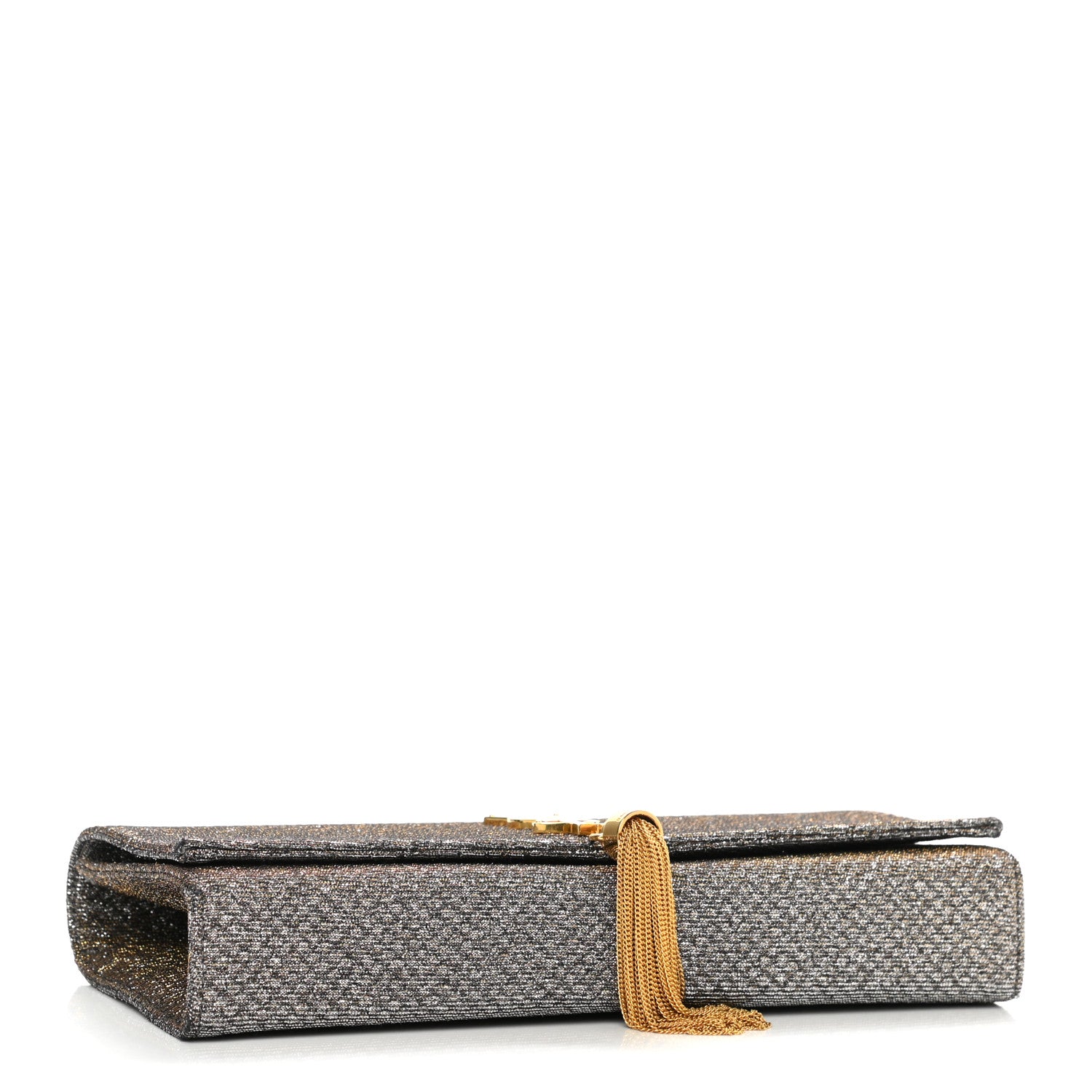 Saint Laurent Metallic Canvas Woven Classic Monogram Kate Tassel Clutch Silver Gold 4 of 6