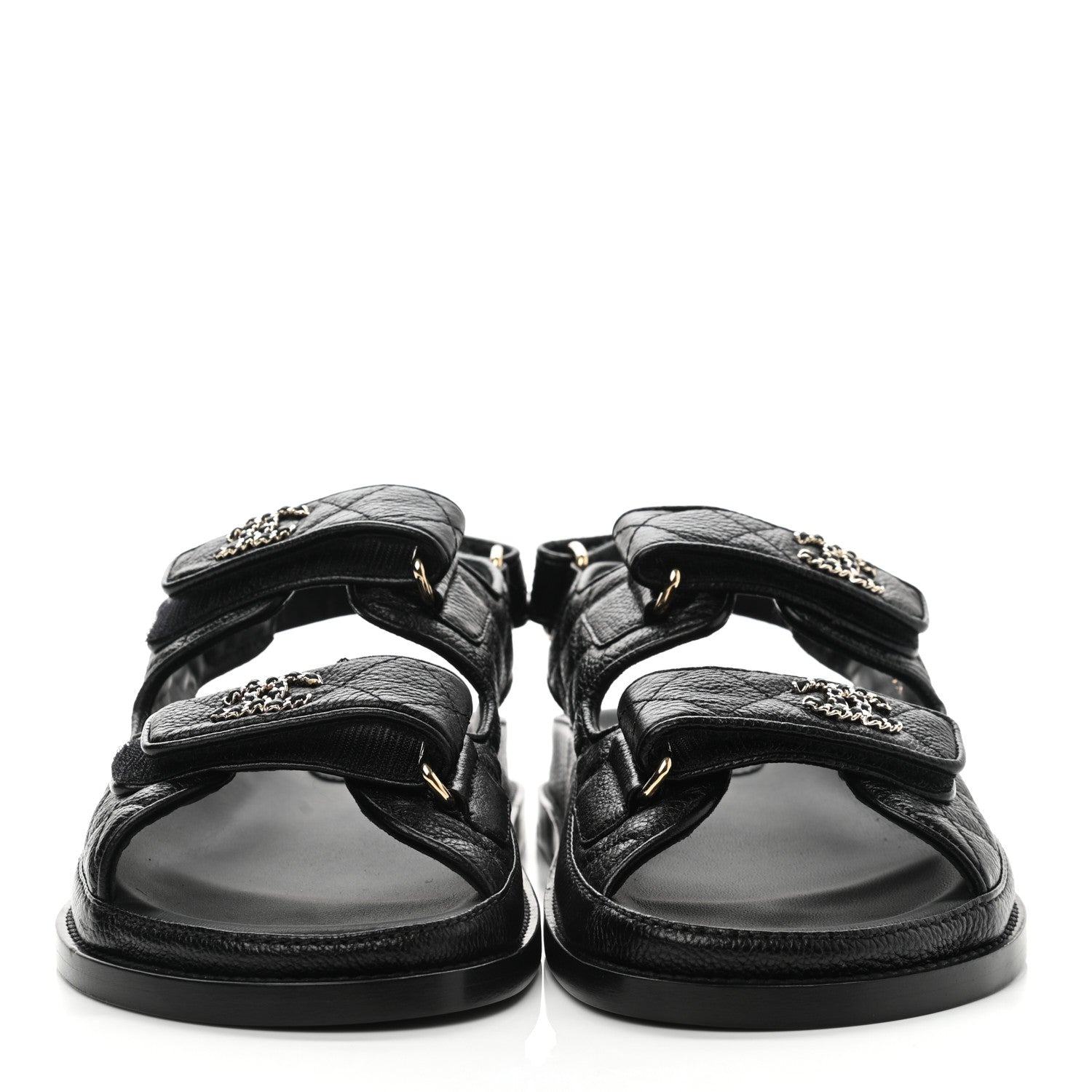 Chanel Grained Calfskin Velcro Dad Sandals 36.5 Black 2 of 9
