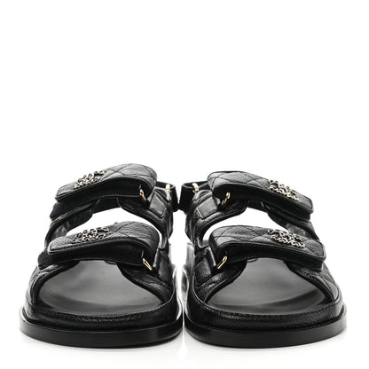 Chanel Grained Calfskin Velcro Dad Sandals 36.5 Black 2 of 9