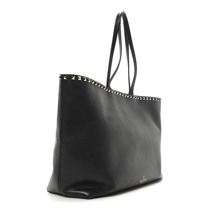 Valentino Garavani Grained Calfskin Rockstud Shoulder Tote Black 3 of 9