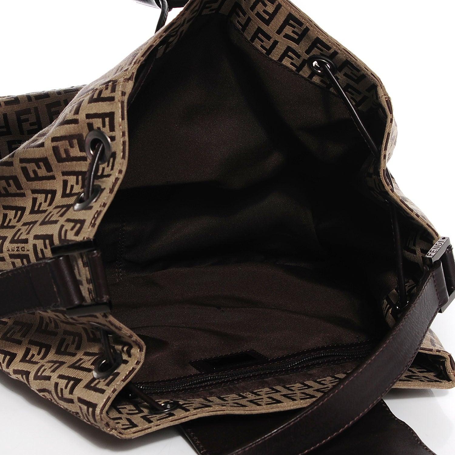 Fendi Zucchino Vitello Drawstring Shoulder Bag Testa di Moro Beige 5 of 7