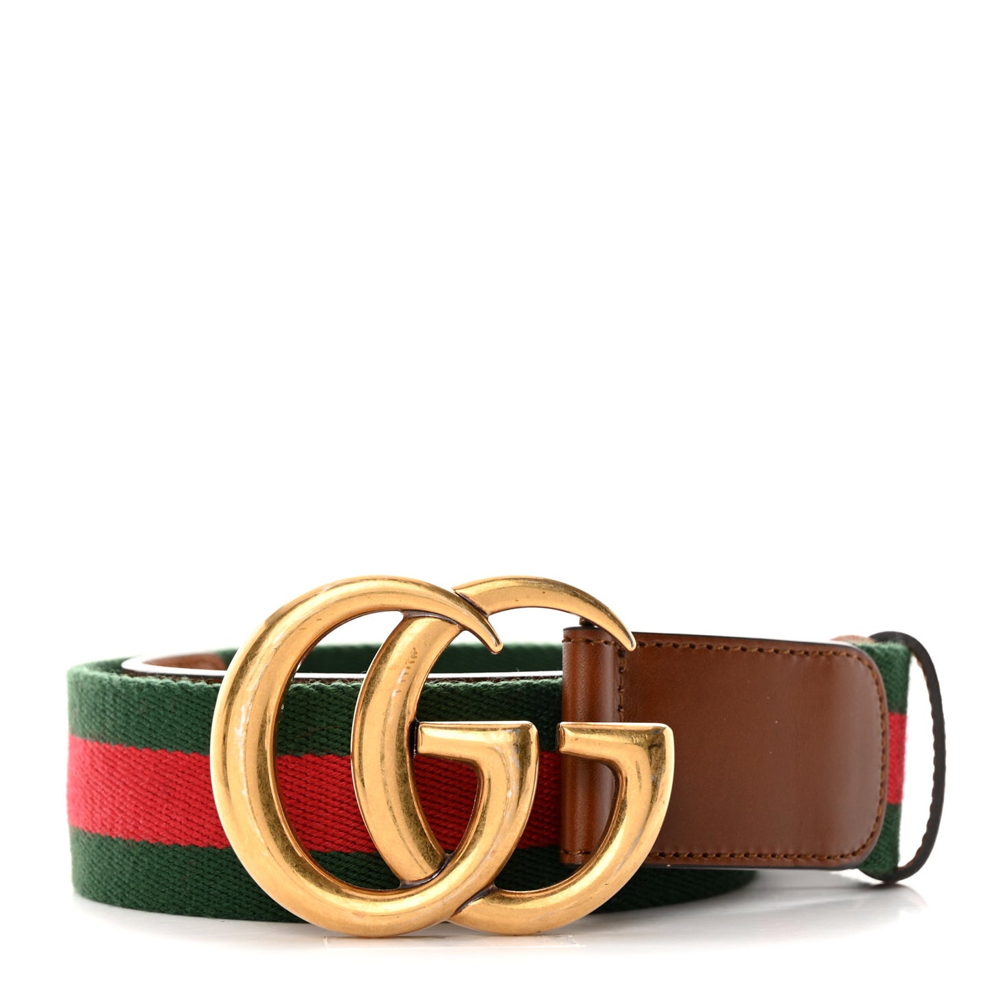 Nylon Calfskin Double G Web 40mm Belt 85/34 Green Red Cuir