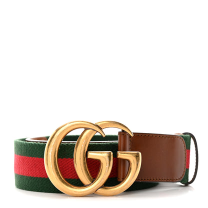 Gucci Nylon Calfskin Double G Web 40mm Belt 85/34 Green Red Cuir 1 of 5