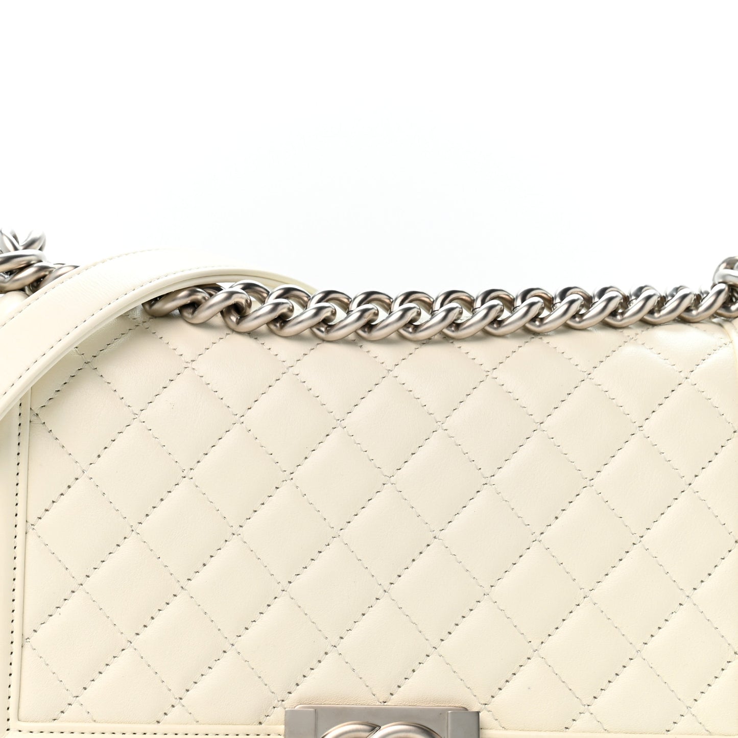 Lambskin Quilted Medium Boy Flap White