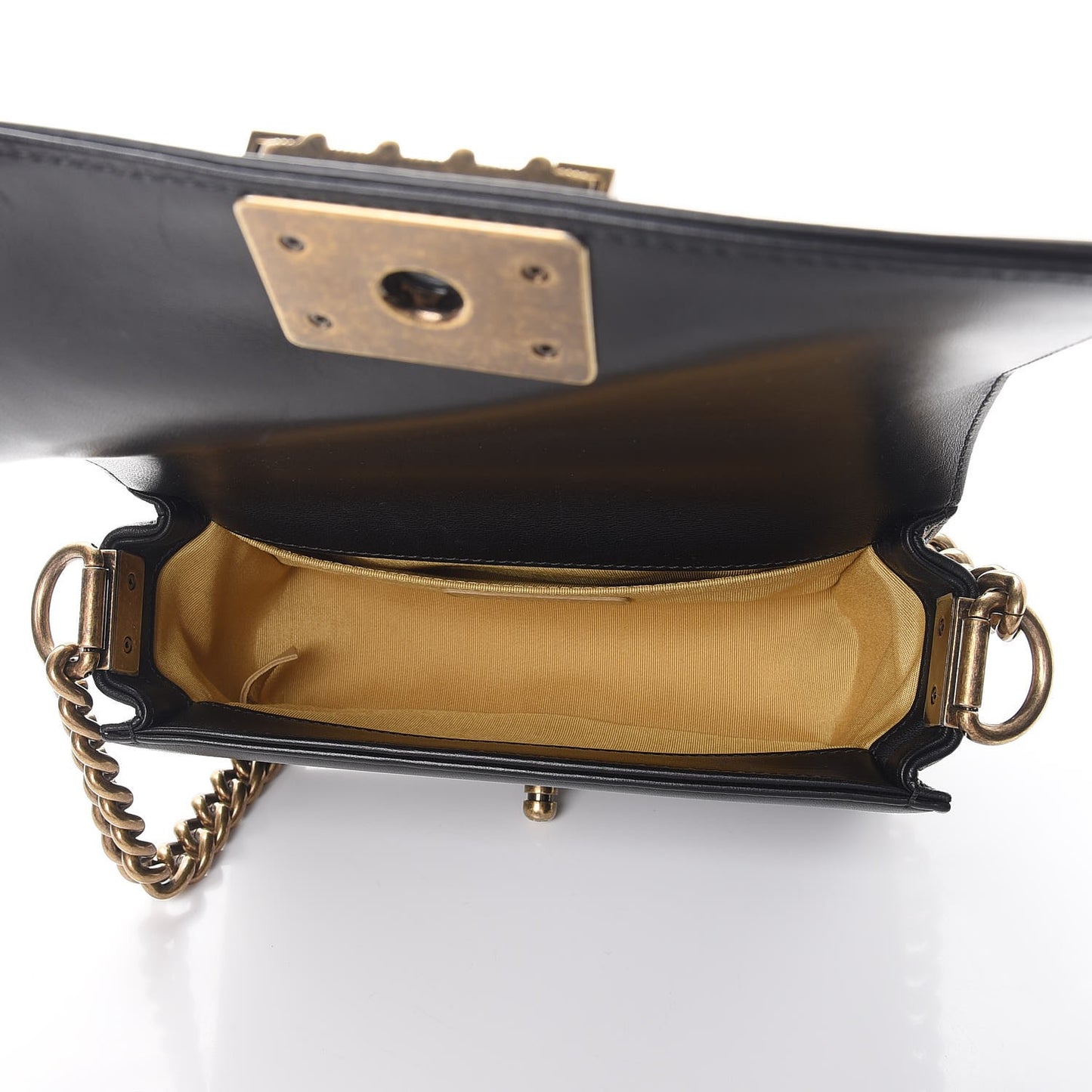 Lambskin Quilted Small Boy Studded Handle Flap Black Gold