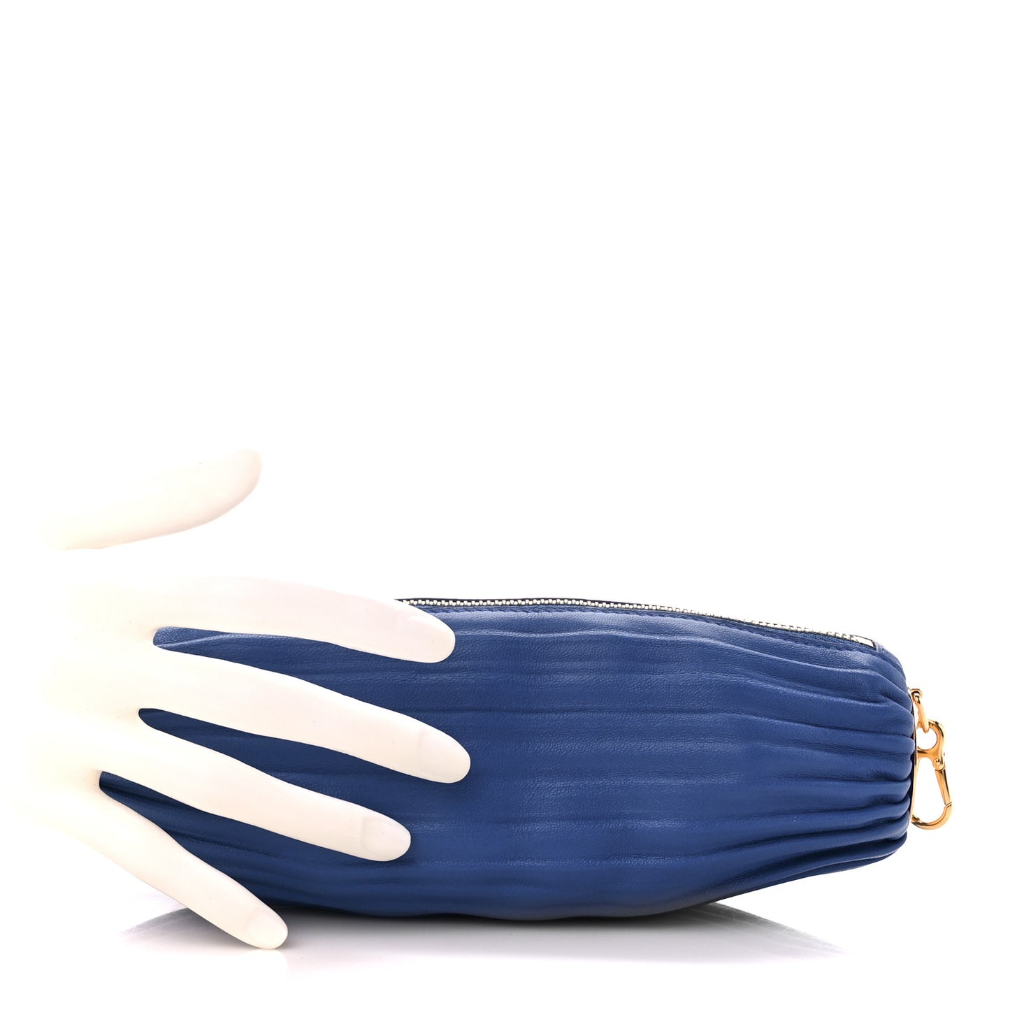 Lambskin Pleated Bracelet Pouch Shoulder Bag Royal Blue