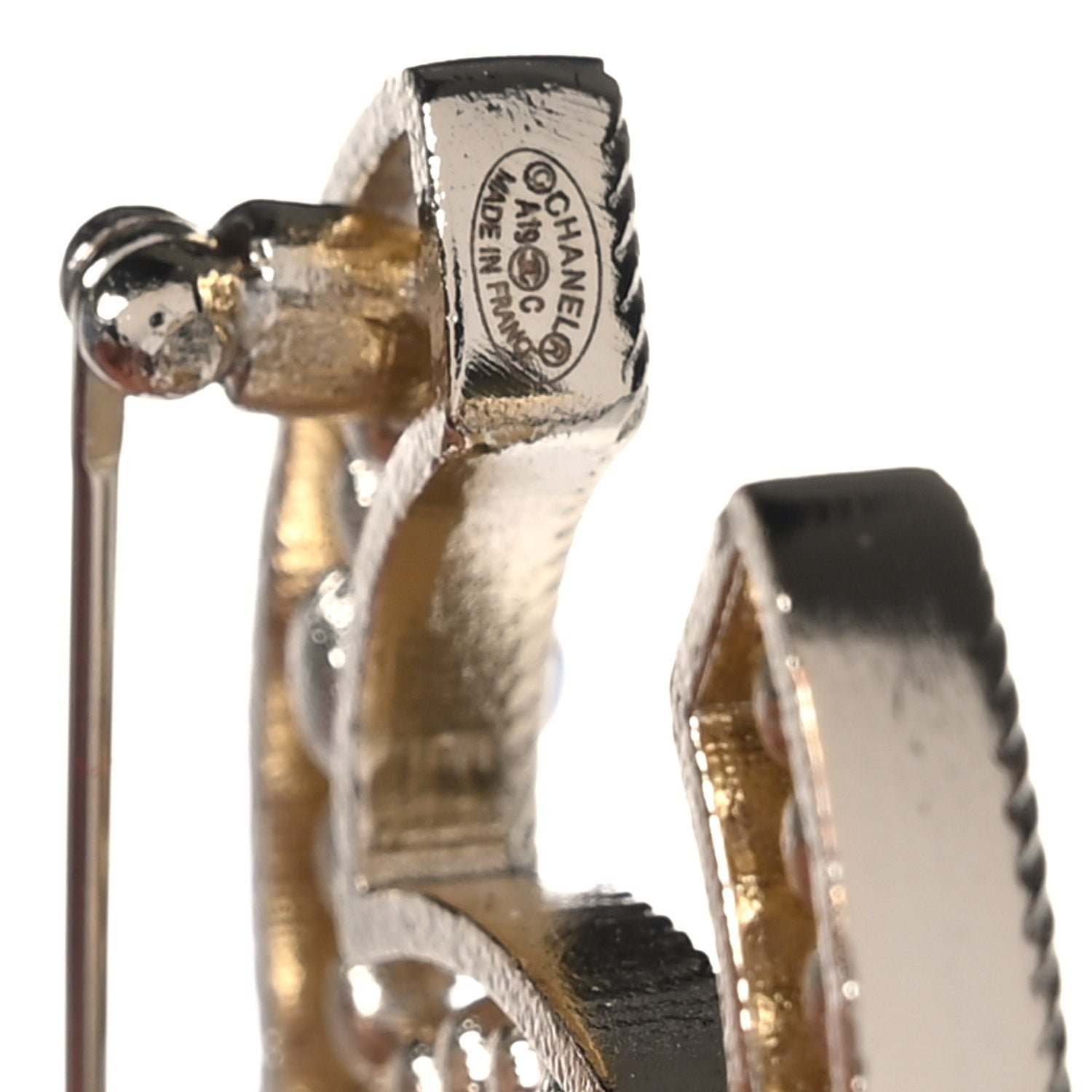 Chanel Metal Crystal Pearl CC Brooch Gold 3 of 4