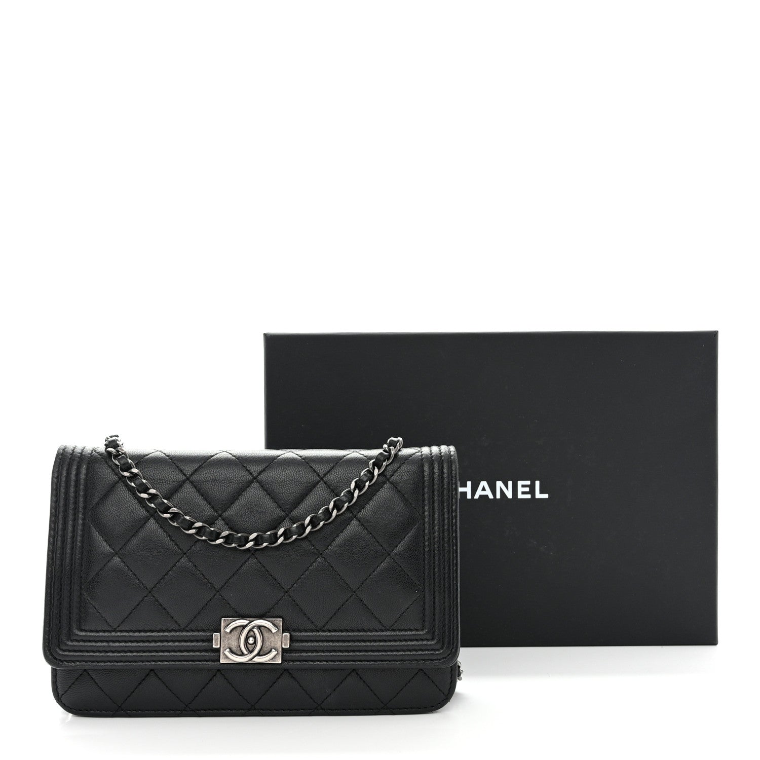 Chanel Lambskin Quilted Boy Wallet On Chain WOC Black 15 of 15