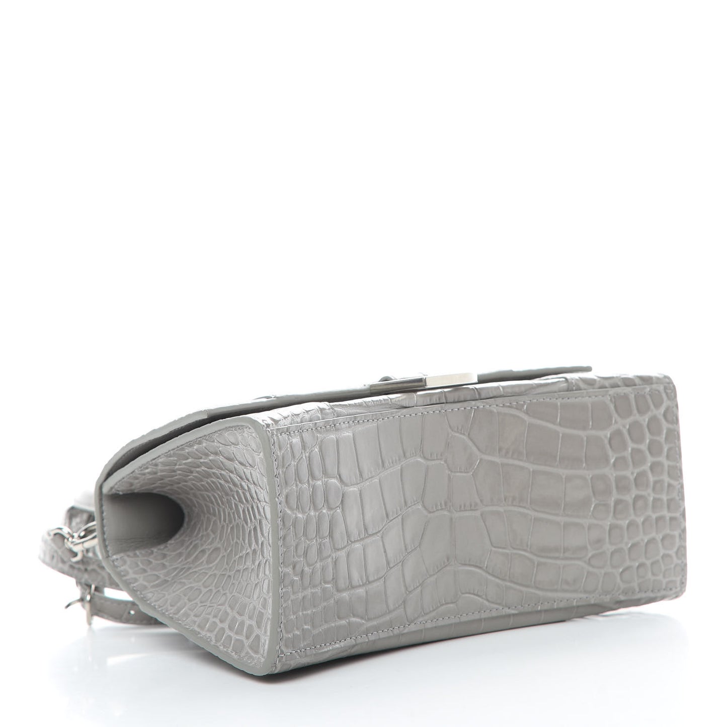 Calfskin Crocodile Embossed Small Hourglass Top Handle Bag Grey