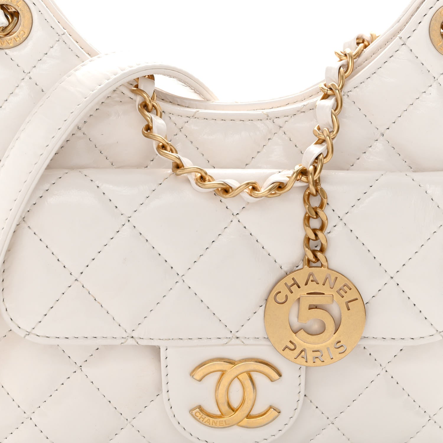 Chanel Shiny Crumpled Calfskin Quilted Small Wavy CC Hobo White 8 of 13