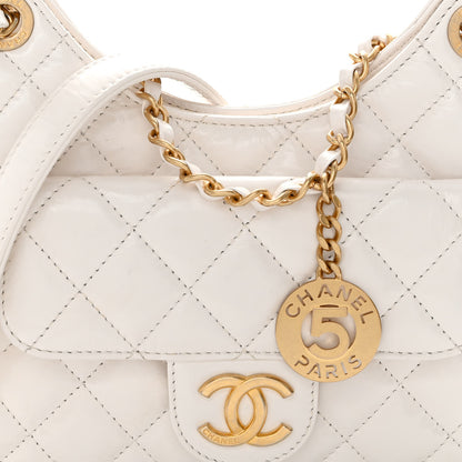 Chanel Shiny Crumpled Calfskin Quilted Small Wavy CC Hobo White 8 of 13