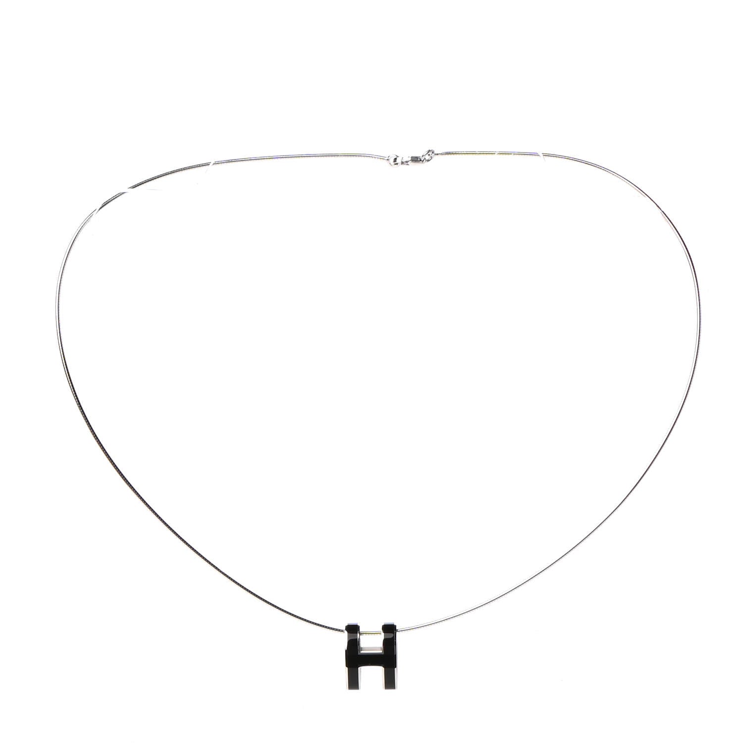 Hermes Lacquered Palladium Pop H Pendant Necklace Black 3 of 7