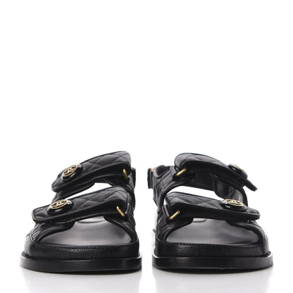 Chanel Grained Calfskin Velcro Dad Sandals 37.5 Black 3 of 11