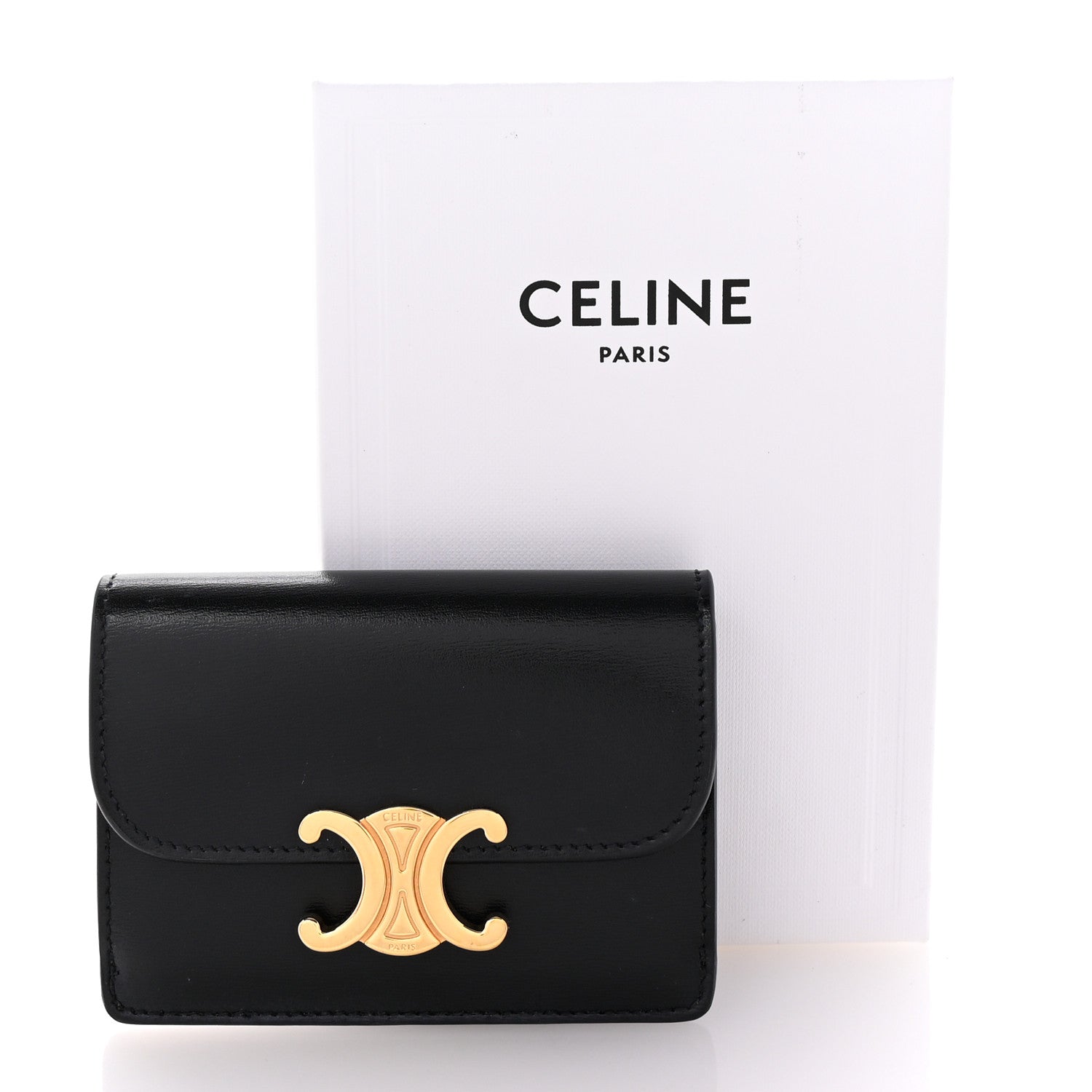 Celine Shiny Calfskin Triomphe Flap Card Holder Black 7 of 7