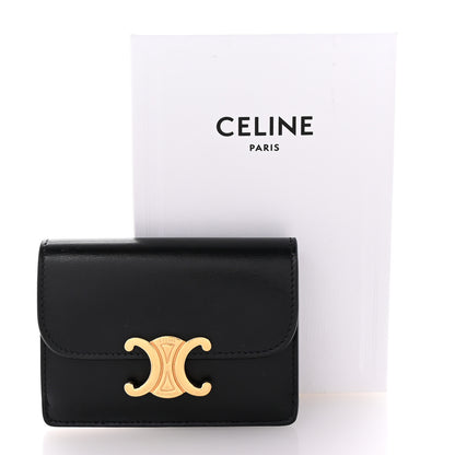 Celine Shiny Calfskin Triomphe Flap Card Holder Black 7 of 7