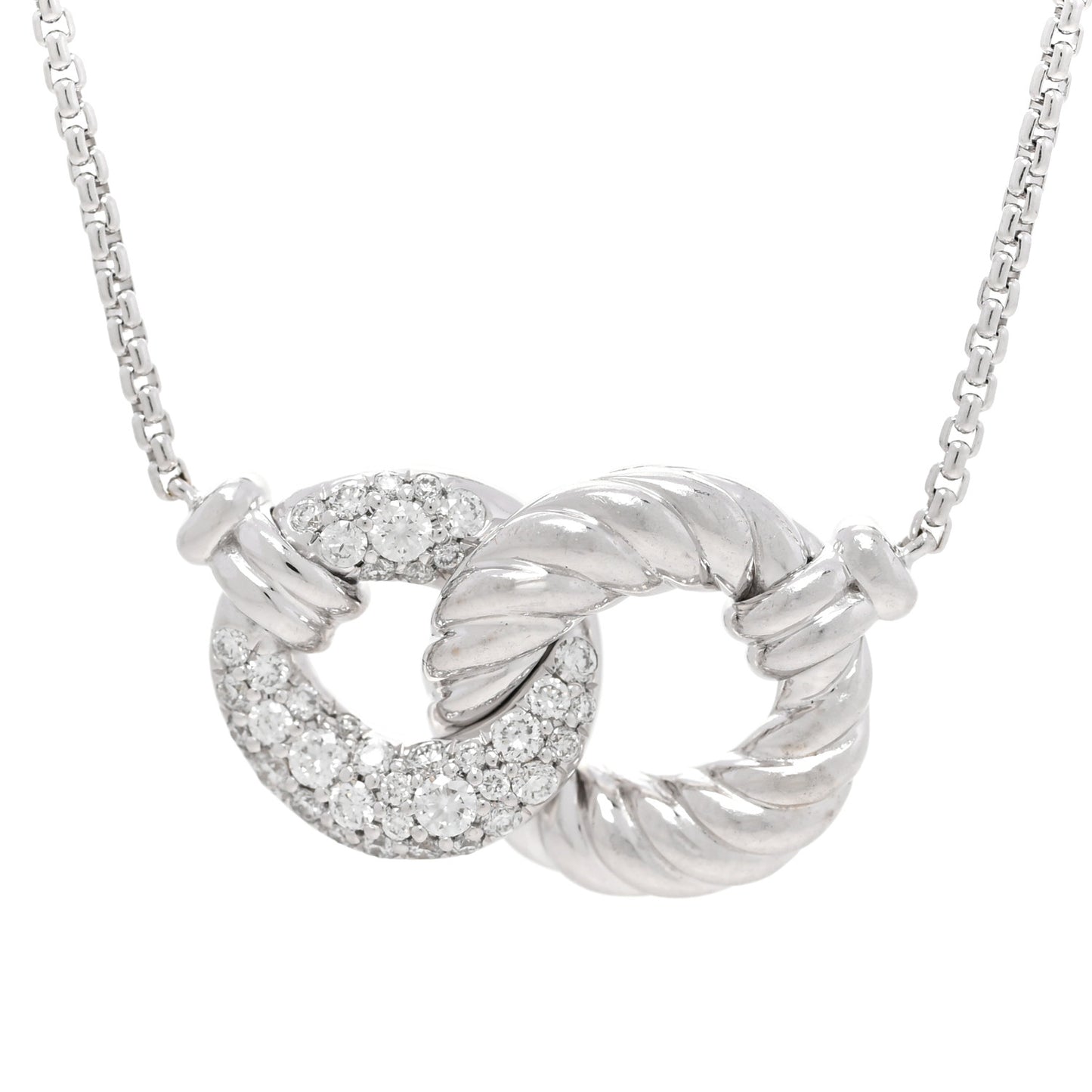 18K White Gold Diamond Belmont Curb Link Pendant Necklace