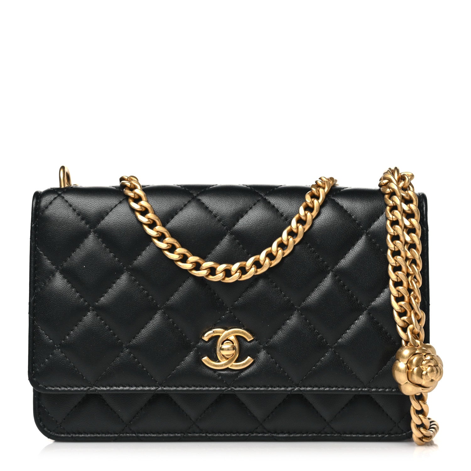 Chanel Lambskin Quilted Sweet Camellia Wallet On Chain WOC Black 1 of 13