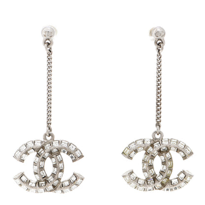 Chanel Baguette Crystal CC Drop Earrings Silver 1 of 5