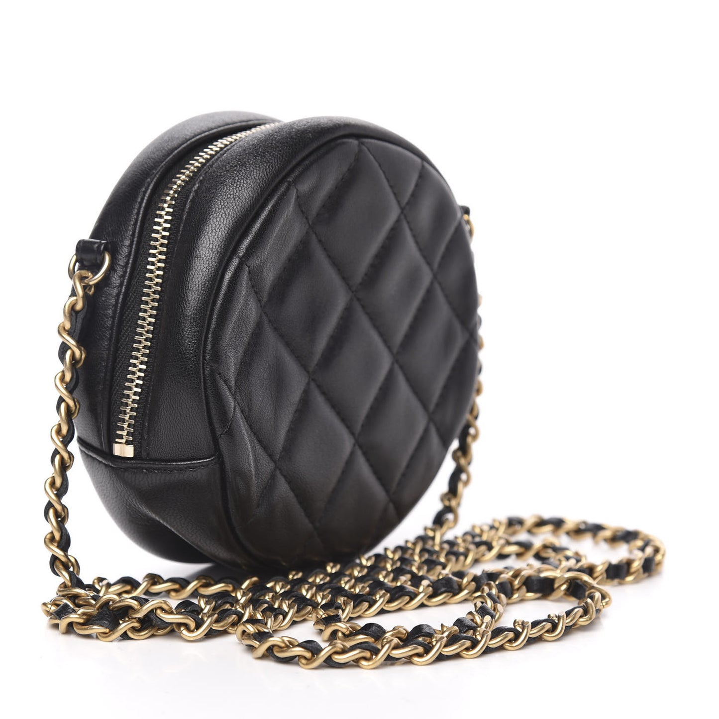Lambskin Quilted Studded Round Clutch With Chain Black