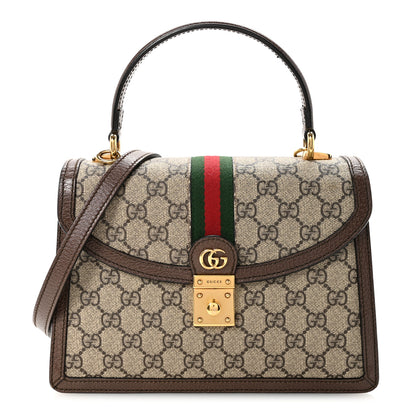 Gucci GG Supreme Monogram Textured Dollar Calfskin Web Small Ophidia Padlock Top Handle Bag Beige Ebony New Acero 2 of 25