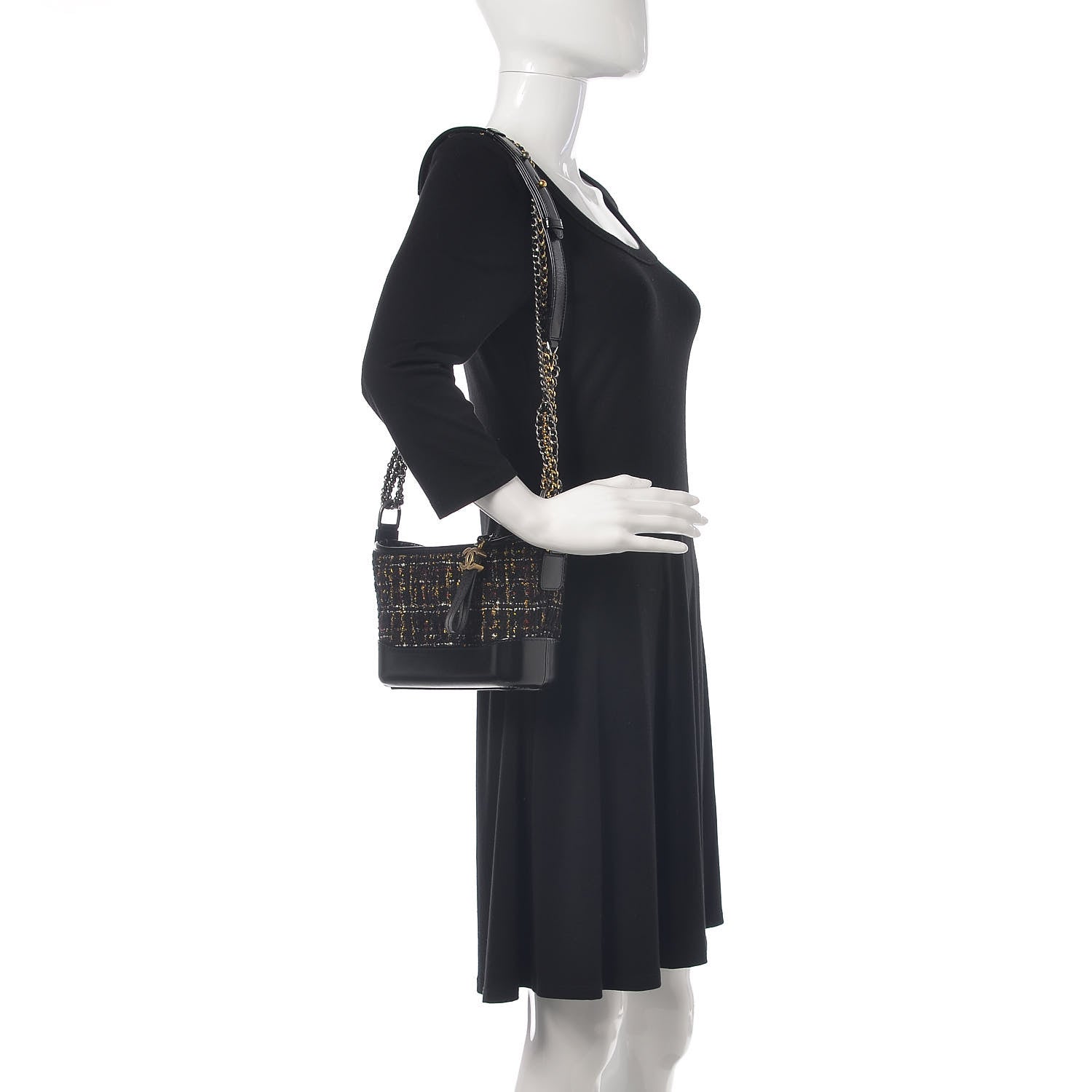 Chanel Tweed Calfskin Small Gabrielle Hobo Black Gold Red Ecru 2 of 10