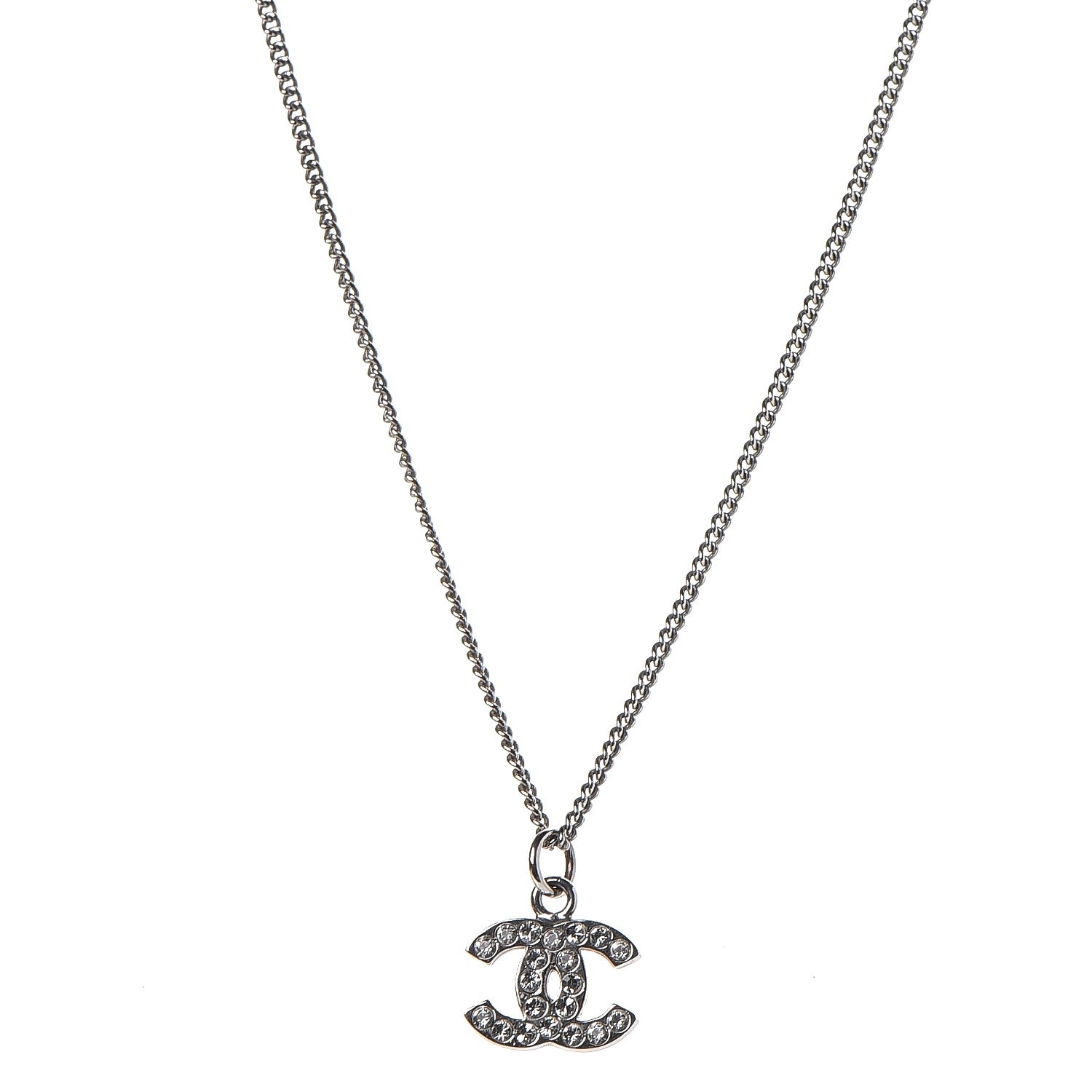 Chanel Crystal Timeless CC Necklace Silver 1 of 6