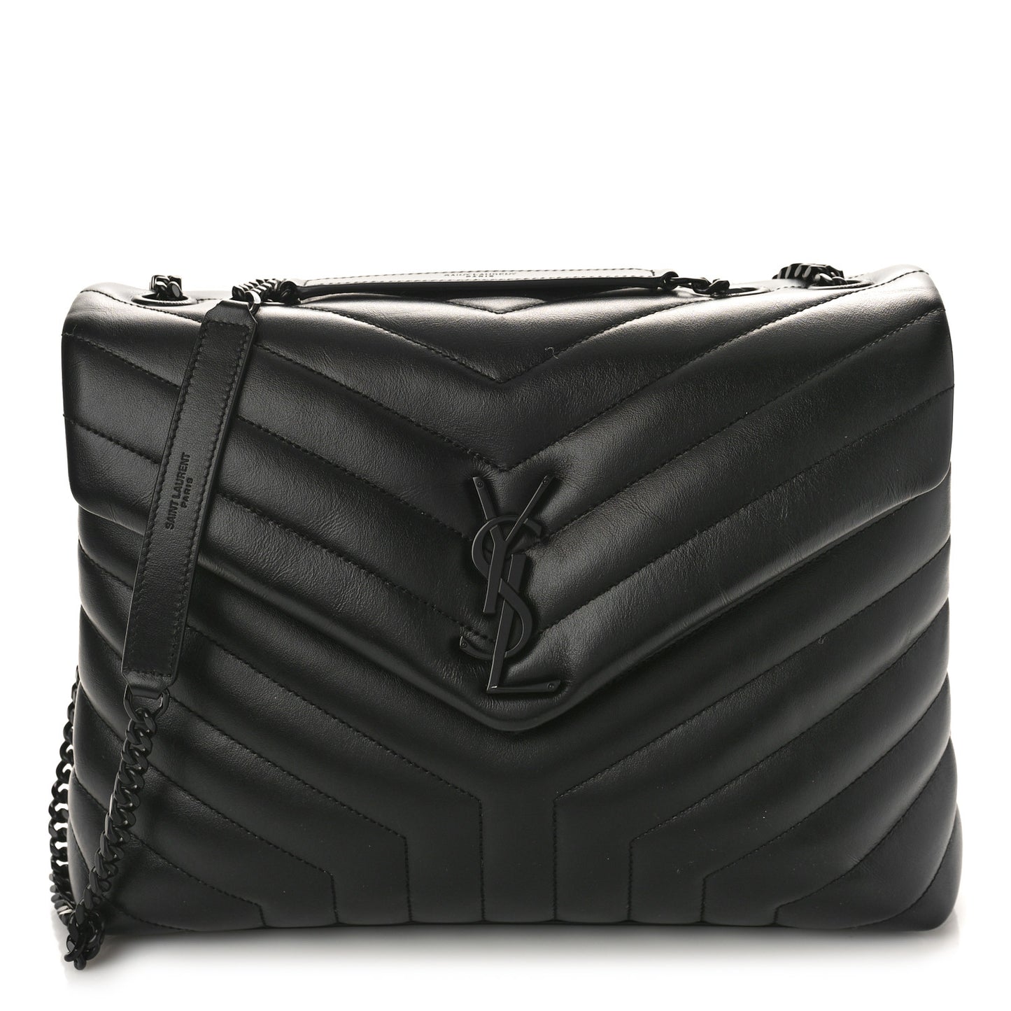 Calfskin Y Quilted Monogram Monochrome Medium Loulou Chain Satchel Black