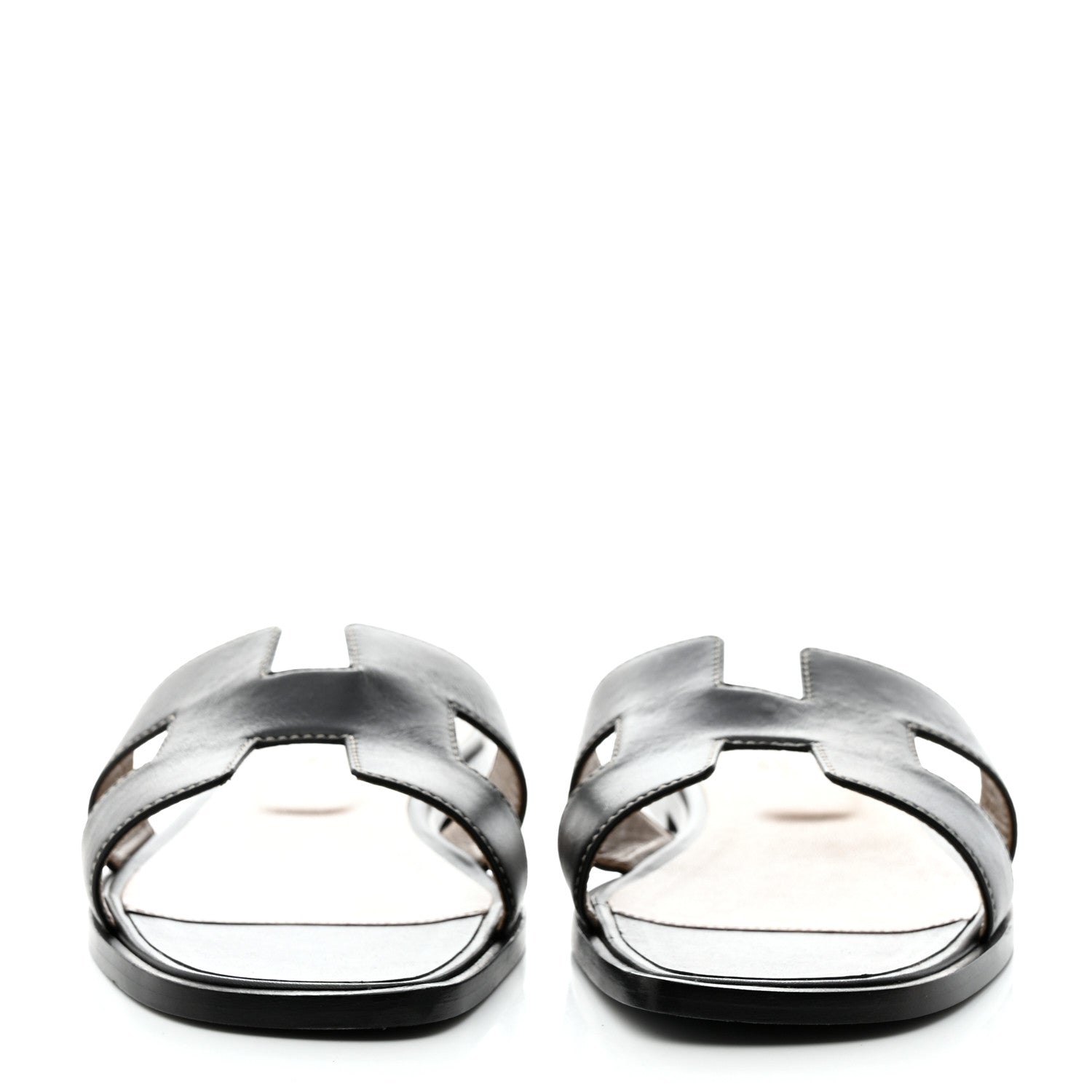 Hermes Box Calfskin Oran Sandals 39.5 Black 2 of 9