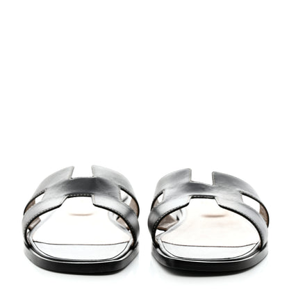 Hermes Box Calfskin Oran Sandals 39.5 Black 2 of 9