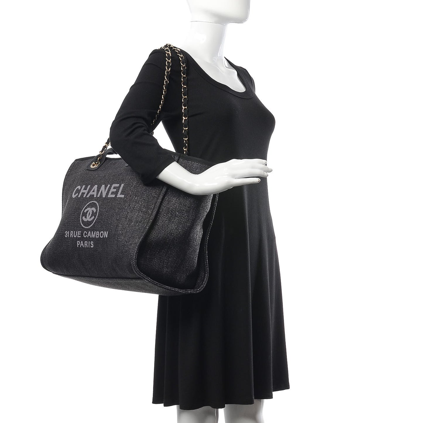 Woven Straw Raffia Large Deauville Tote Black