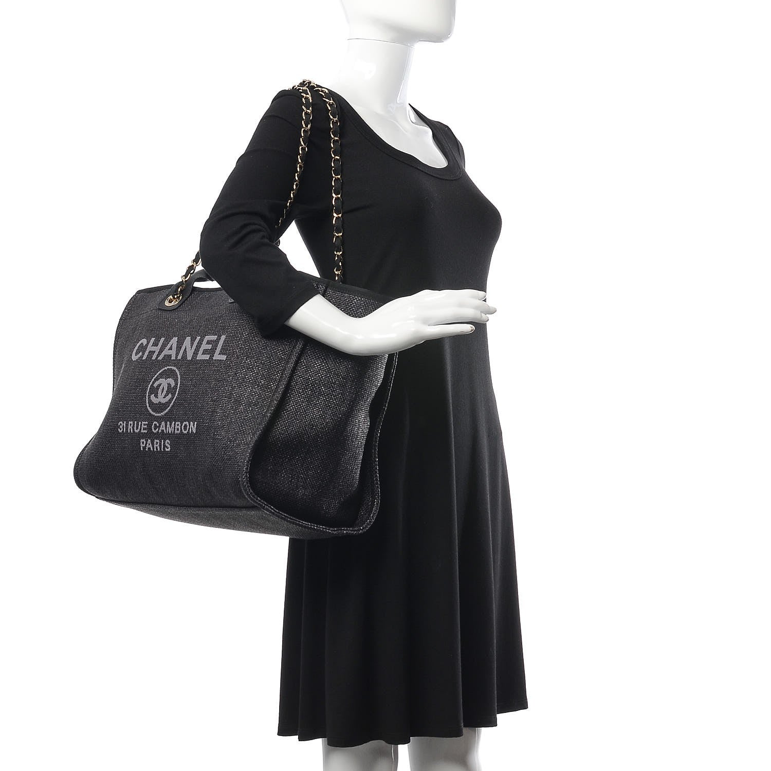 Chanel Woven Straw Raffia Large Deauville Tote Black 2 of 9