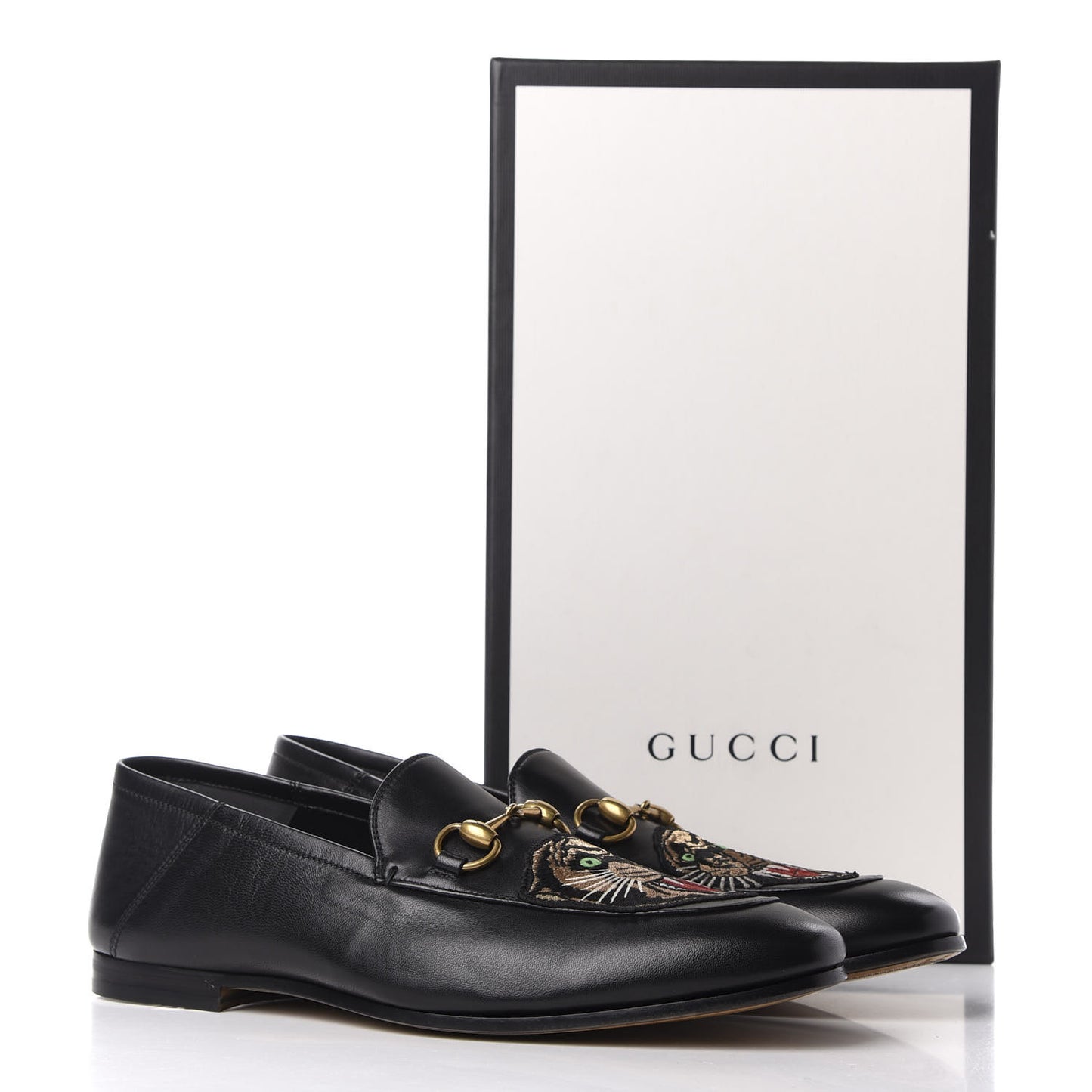 Goatskin Tiger Embroidered Mens Horsebit Loafers 9 Black