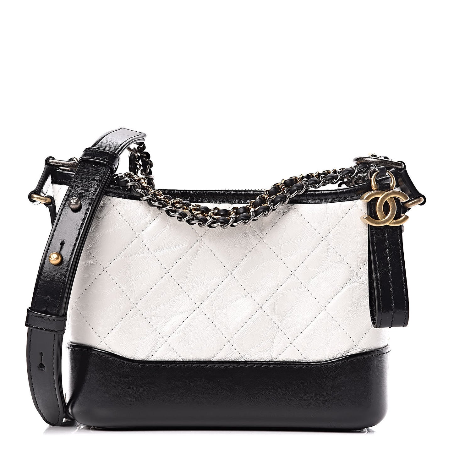Aged Calfskin Quilted Small Gabrielle Hobo Black White