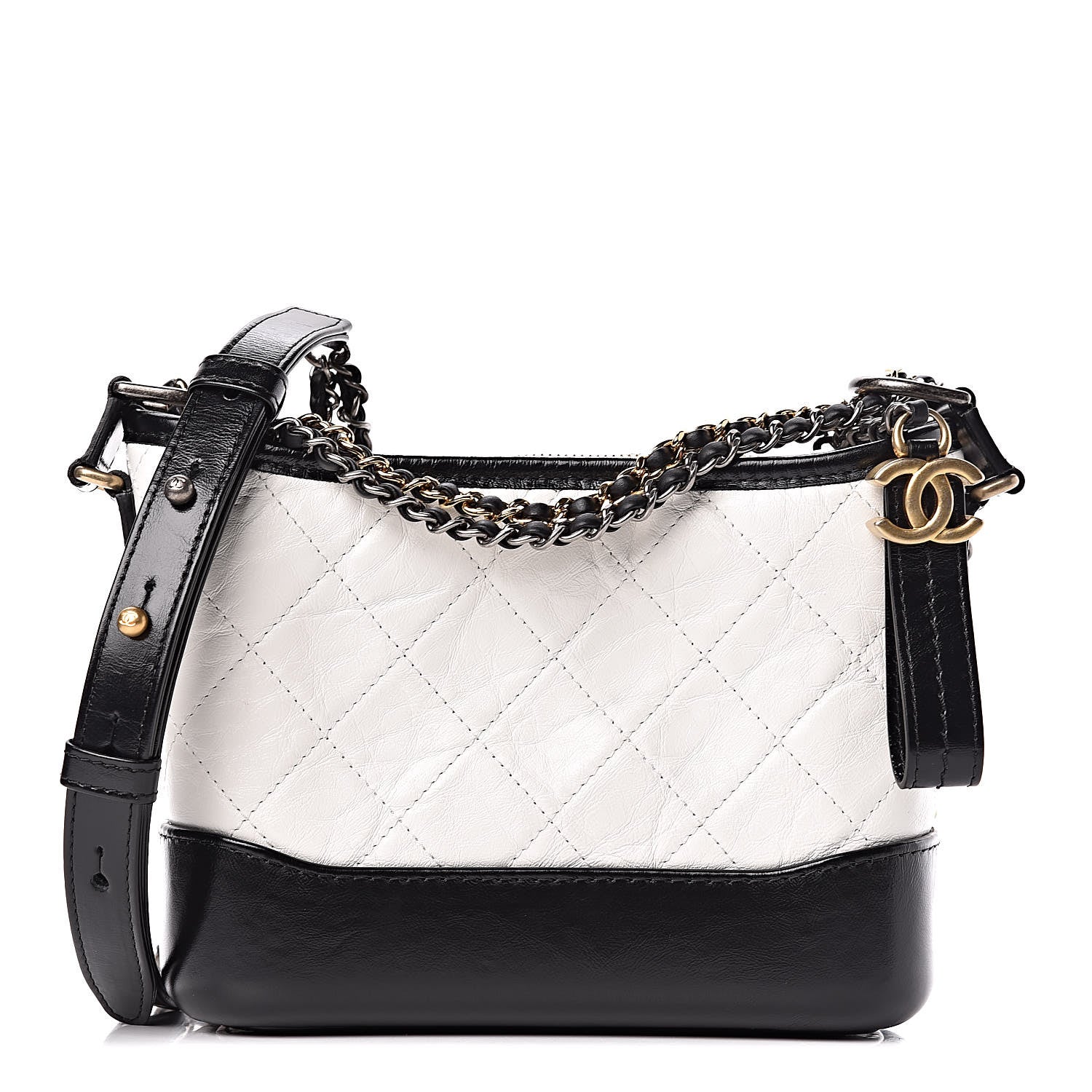 Chanel Aged Calfskin Quilted Small Gabrielle Hobo Black White 1 of 13