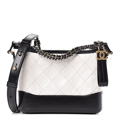 Chanel Aged Calfskin Quilted Small Gabrielle Hobo Black White 1 of 13