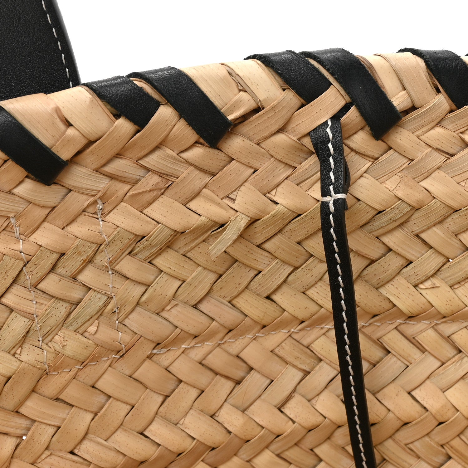 Loewe Raffia Calfskin Woven Basket Tote Bag Natural Black 12 of 13