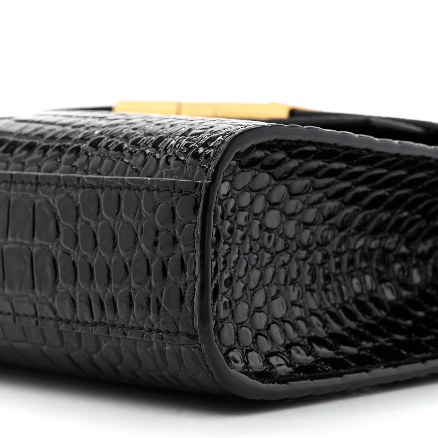 Shiny Calfskin Crocodile Embossed Manhattan Baguette Black