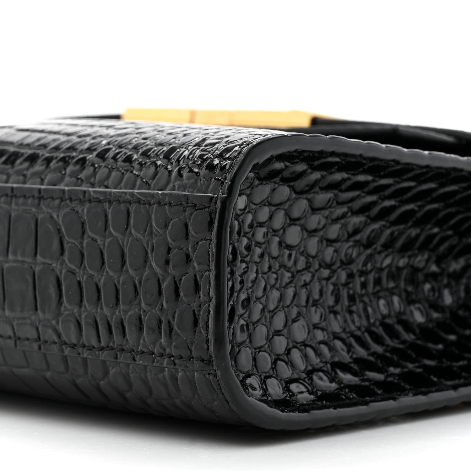 Saint Laurent Shiny Calfskin Crocodile Embossed Manhattan Baguette Black 9 of 11