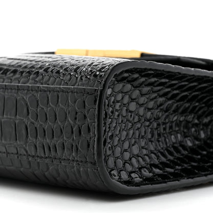 Saint Laurent Shiny Calfskin Crocodile Embossed Manhattan Baguette Black 9 of 11
