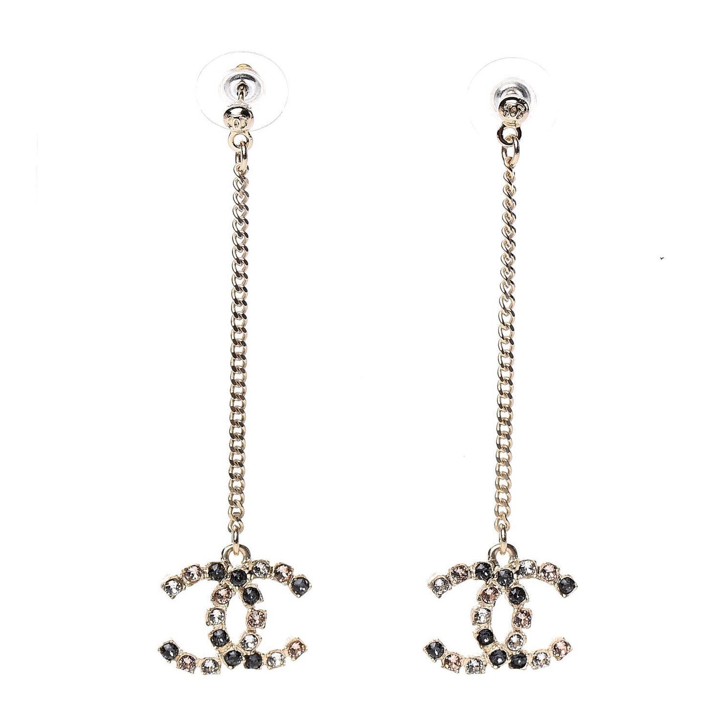 Crystal CC Drop Earrings Pink Grey Gold