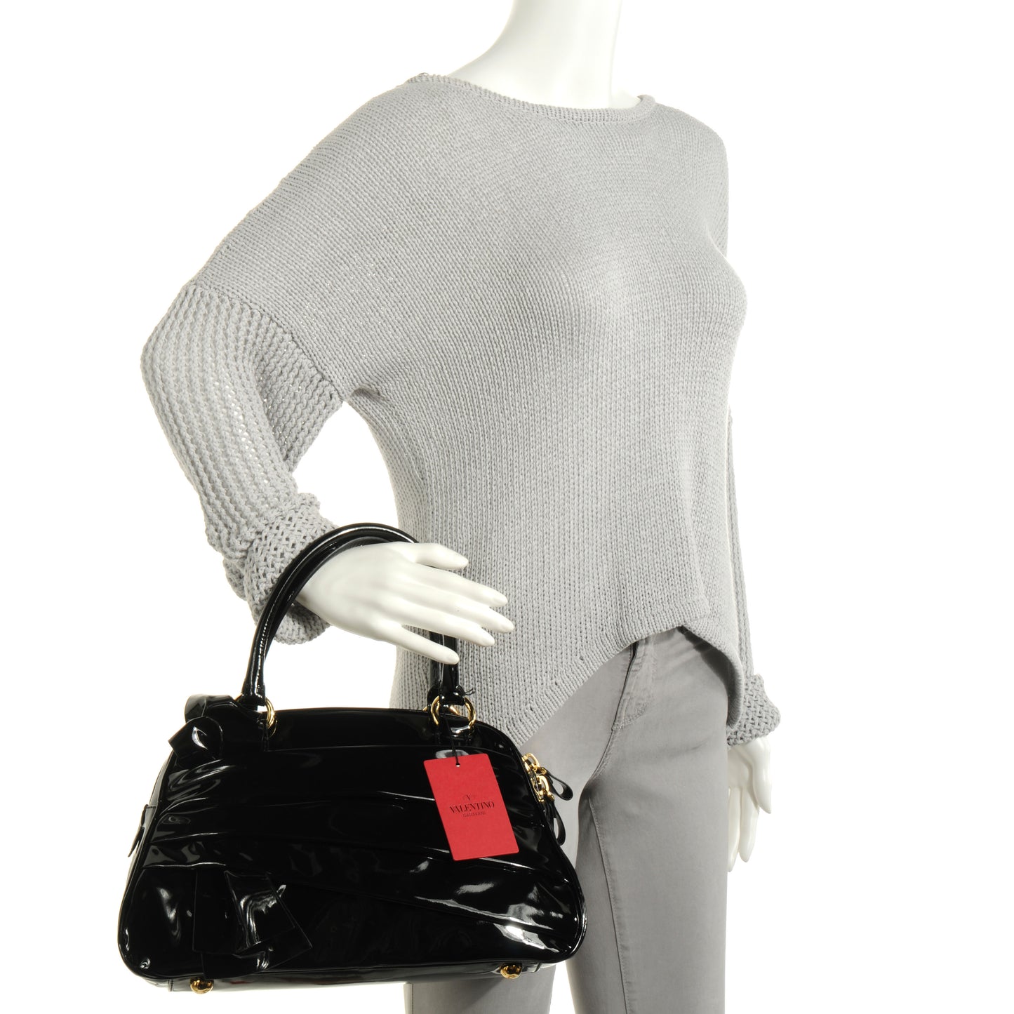 Patent Lacca Bow Bowler Tote Black