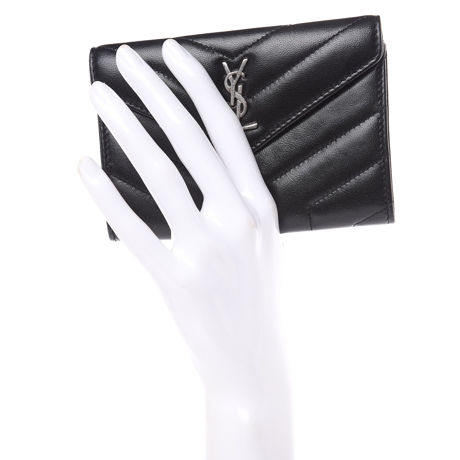 Saint Laurent Lambskin Y Quilted Monogram Small Loulou Envelope Wallet Black 2 of 8