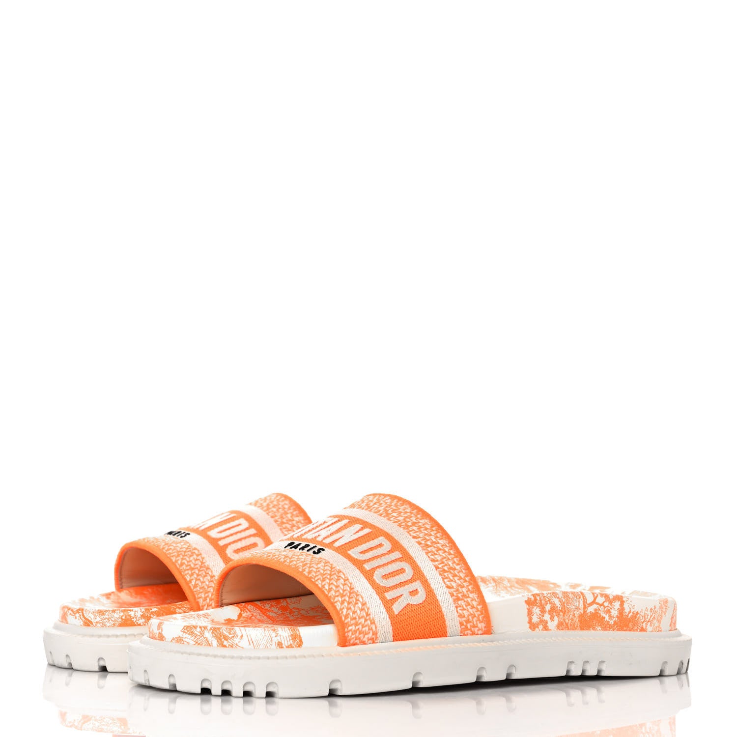 Christian Dior Canvas Fluo Toile de Jouy Embroidered Dway 10mm Slide Sandals 38 White Orange 3 of 8