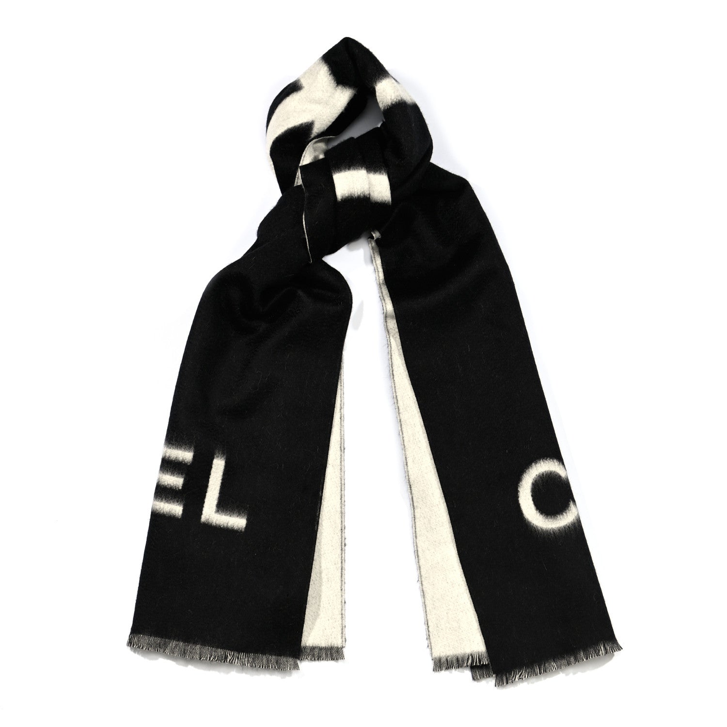 Chanel Cashmere CC Scarf Black White 1 of 4