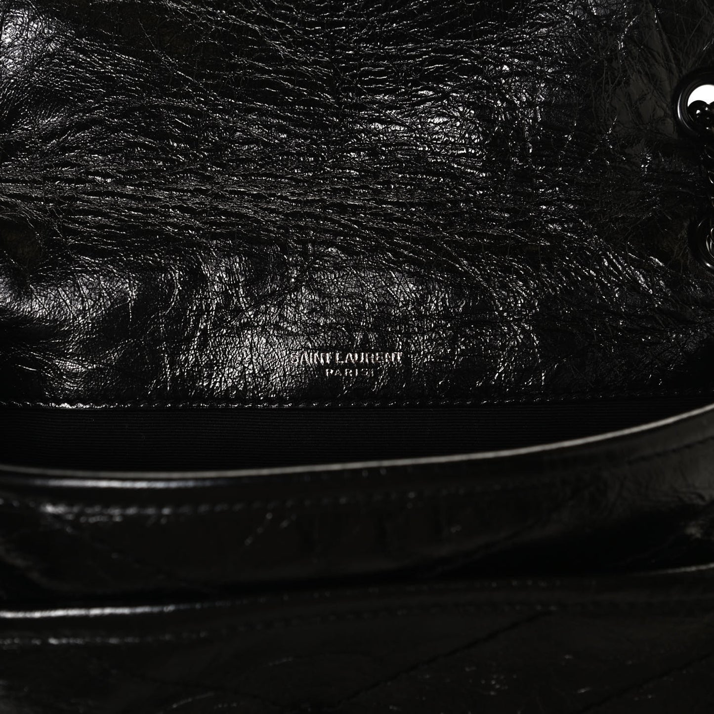 Crinkled Calfskin Matelasse Monogram Baby Niki Chain Satchel Black