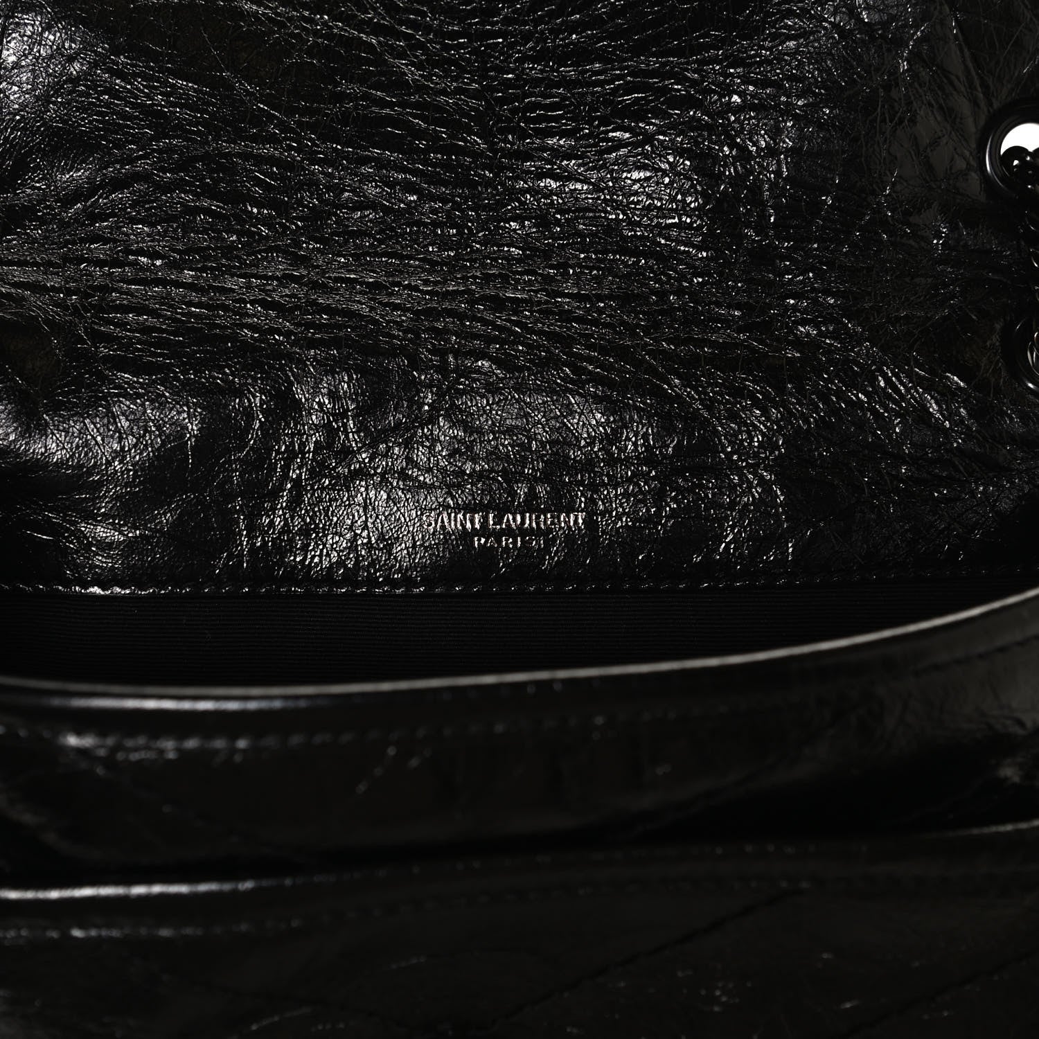 Saint Laurent Crinkled Calfskin Matelasse Monogram Baby Niki Chain Satchel Black 9 of 16