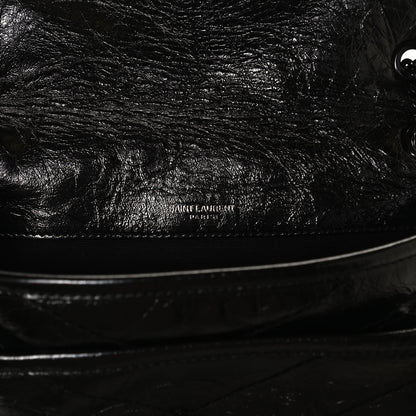 Saint Laurent Crinkled Calfskin Matelasse Monogram Baby Niki Chain Satchel Black 9 of 16
